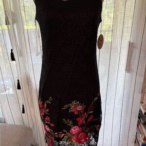 Black and Red Sleeveless Sheath Midi Cocktail Dress